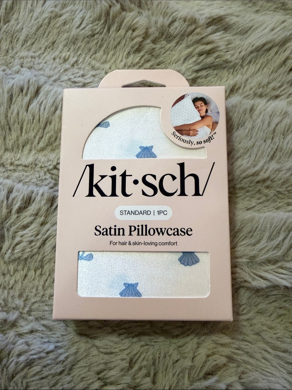 Kitsch Satin Pillowcase — White with Blue Shells